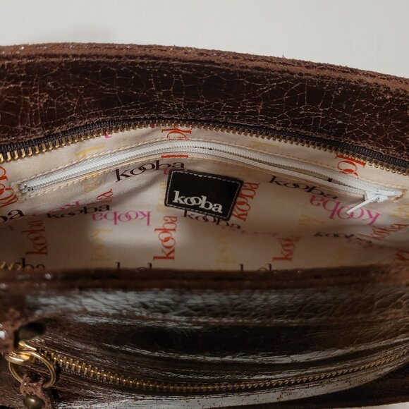 KOOBA Brooklyn Brown Distressed Crackled Leather Satchel Shoulder Bag - Picture 9 of 14